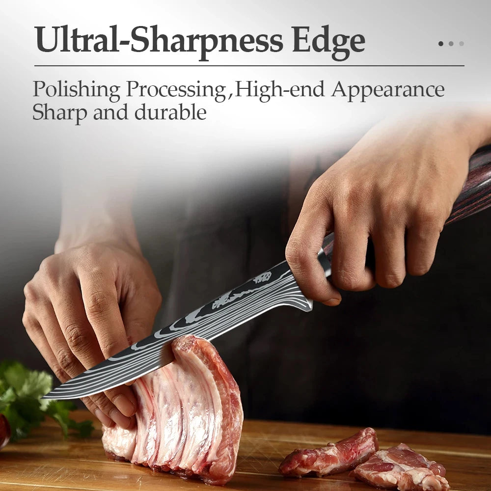 6 Inch Boning Knife Barbecue Knife High Carbon Butcher Knife Pakka Stainless Steel Wooden Handle Filleting Knives for Meat Cut
