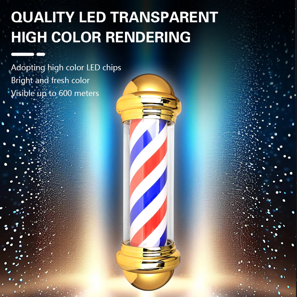 27inch Hair Salon Pole Light Hairdressing LED Sign Wall Mounted Red White Blue Stripes Light Barbershop Rotating Open Sign