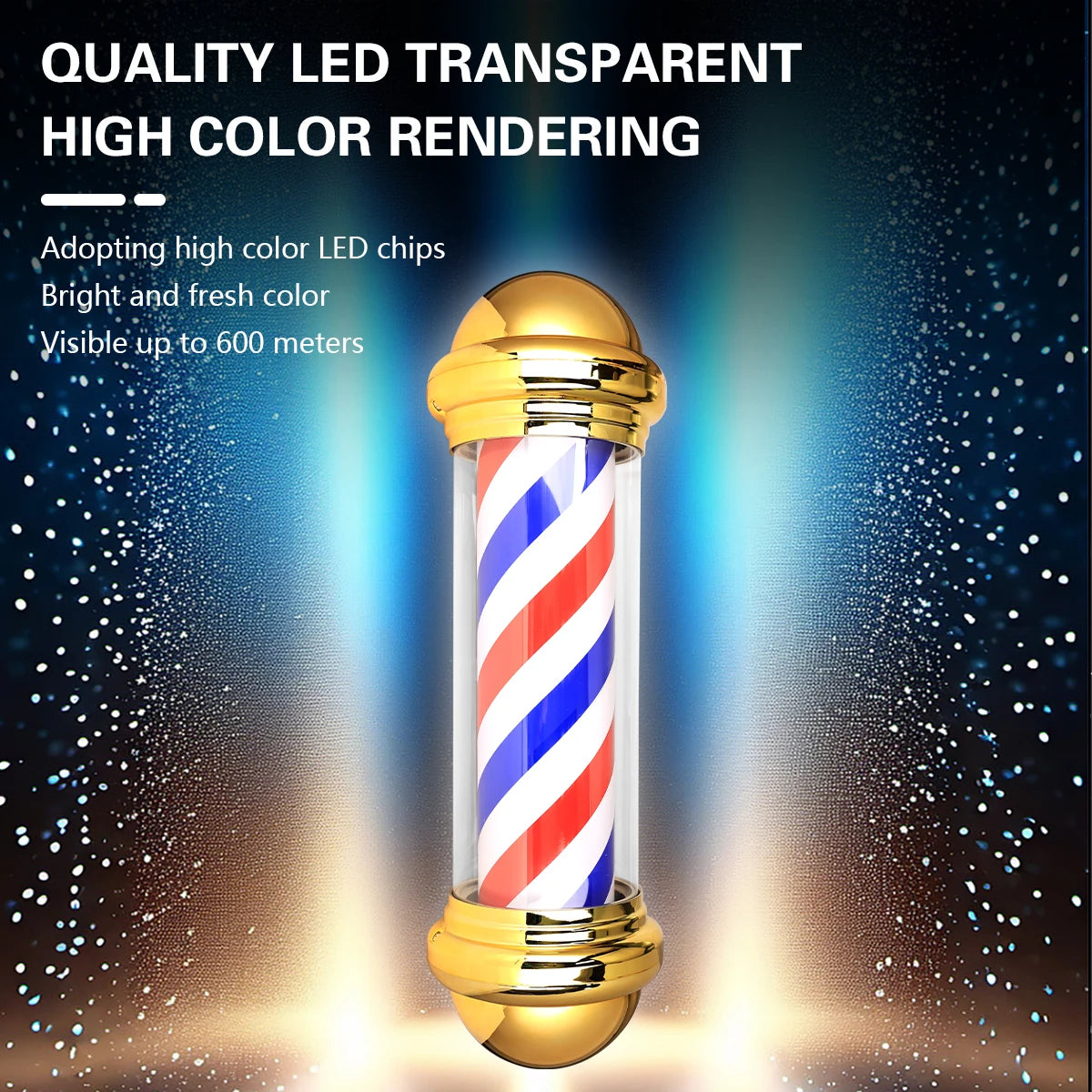 27inch Hair Salon Pole Light Hairdressing LED Sign Wall Mounted Red White Blue Stripes Light Barbershop Rotating Open Sign