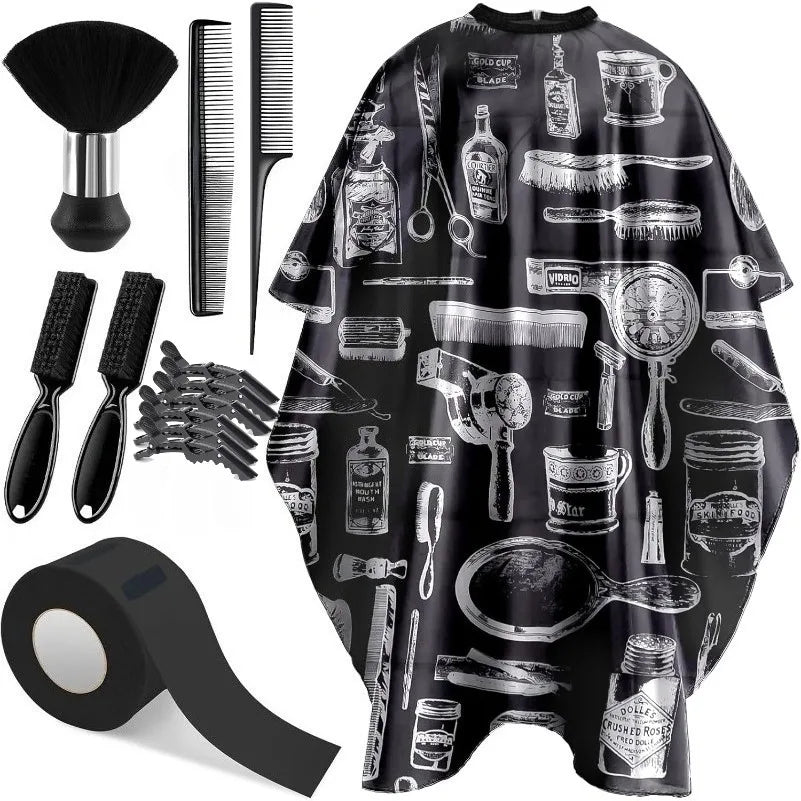 WANMEI Barber Cloak Set with Dust Removal Brush and Comb Professional Barber Accessories Clean Supplies Salon Haircut Styling
