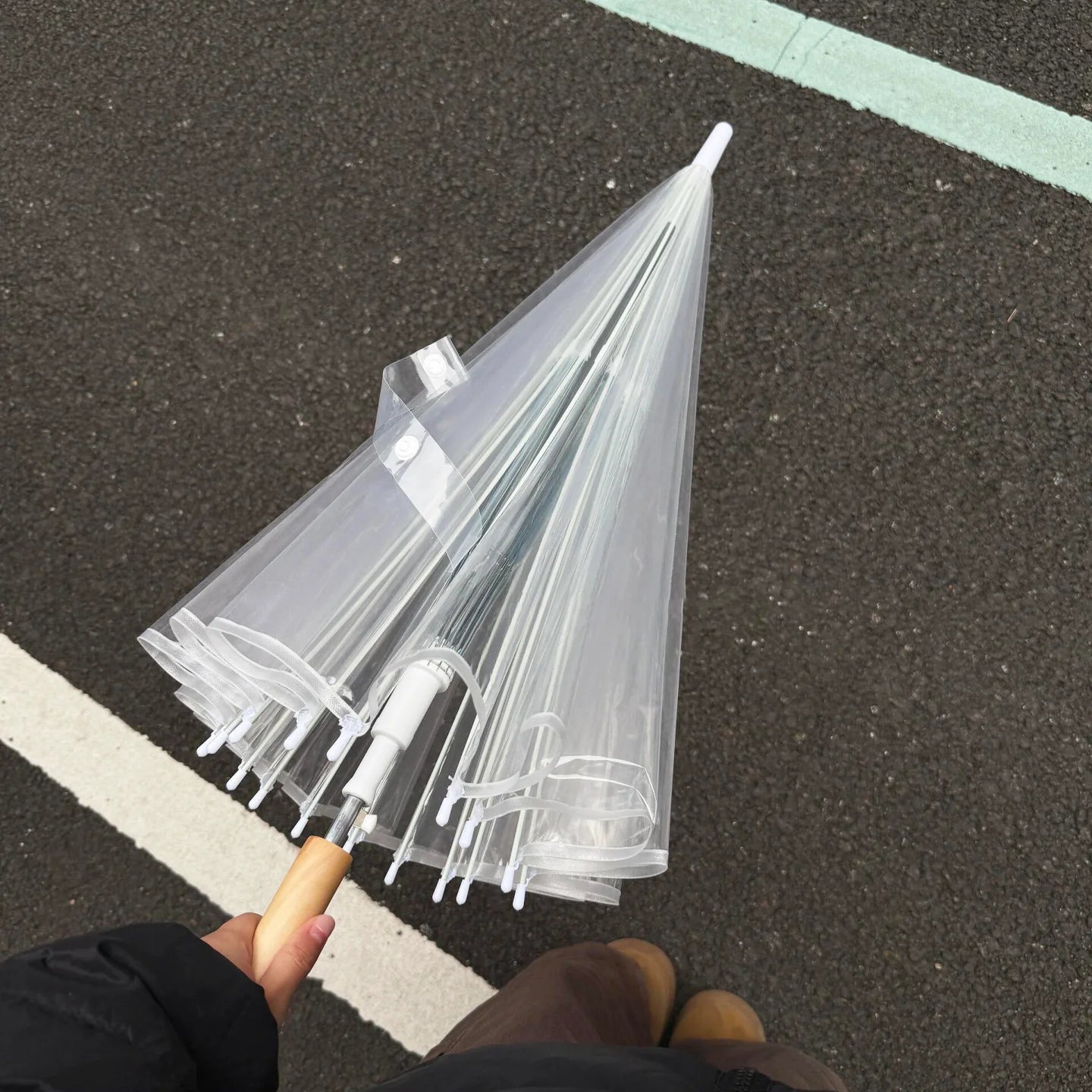 Korean Style Long Handle Automatic Umbrella Transparent Women's Curve Hook Couple's Popular Windproof Double Person Umbrella