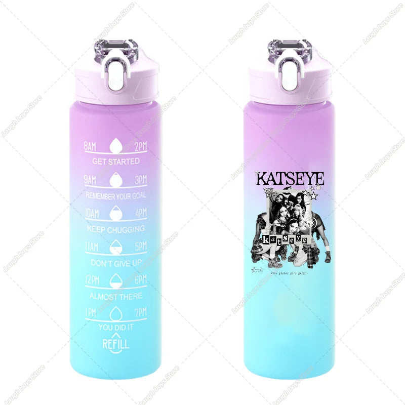 750ML Kpop Katseye Gradient Color Water Cup Popular Cartoon Print Girls Drinking Bottle Women Outdoor Portable Strawing Bottles