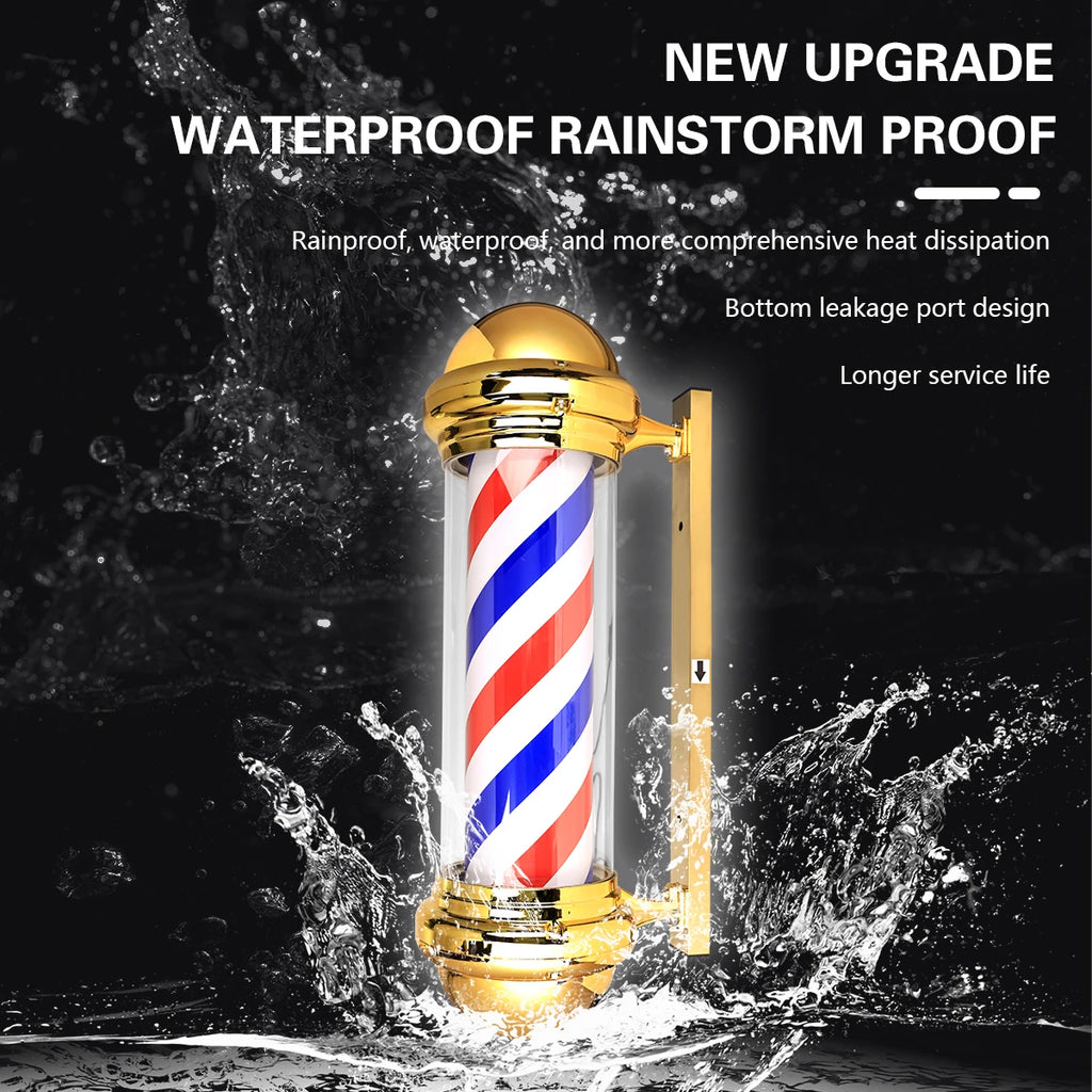 27inch Hair Salon Pole Light Hairdressing LED Sign Wall Mounted Red White Blue Stripes Light Barbershop Rotating Open Sign