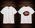 Camiseta Oversize Grillz Lips - Blanca frente y espalda